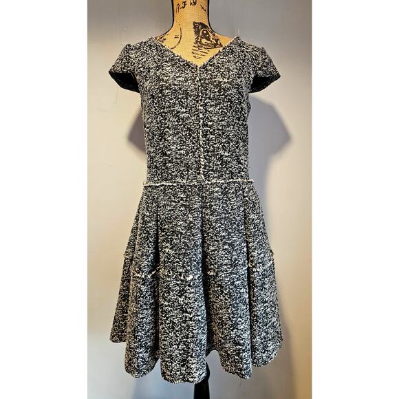 Betsey Johnson Dress Tweed Fit/Flare Black White, Fully Lined, Gorgeous, Sz 6 - Picture 1 of 16